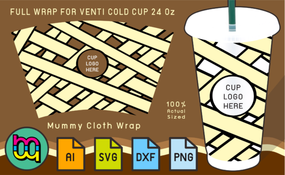 24oz Cold Cup Full Wrap Mummy Cloth Wrap Graphics