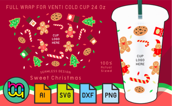 24oz Cold Cup Full Wrap Sweet Christmas Graphics