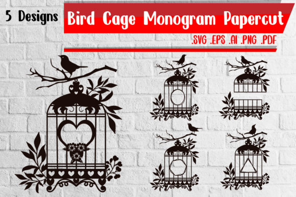 Bird Cage Monogram Papercut Graphics for Crafts
