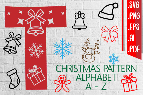 Christmas Pattern Alphabet a-Z SVG AI for Embroidery Projects