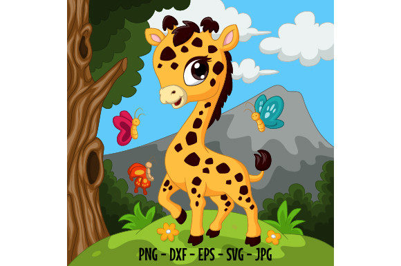 Cute Little Giraffe Cartoon in Jungle - A Versatile Graphic Asset