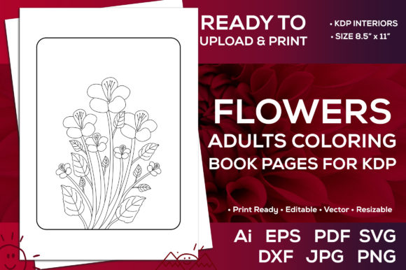 Flowers Adults Coloring Book Pages Kdp for Graphic Design Projects