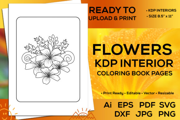 Flowers Kdp Interior Coloring Book Pages for Crafting and Design