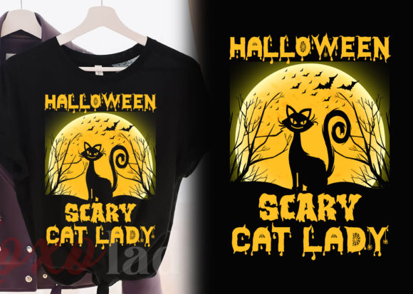 Halloween Scary Cat Lady Graphics for Print Templates