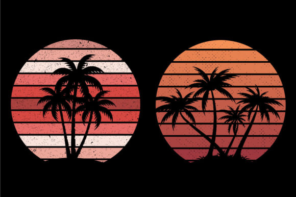 Retro Vintage Sunset Palm Tree Embroidery