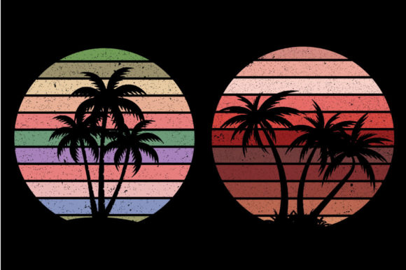 Vintage Retro Sunset Palm Tree Embroidery