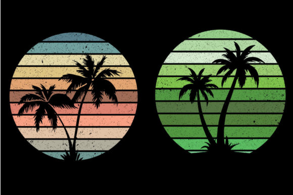 Vintage Retro Sunset Palm Tree Embroidery