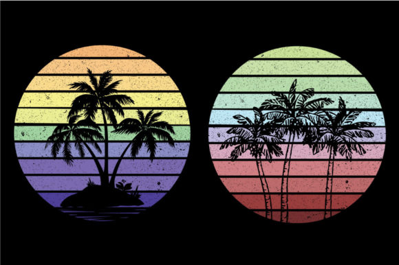 Vintage Retro Sunset Palm Tree Fall Graphics for Print Templates