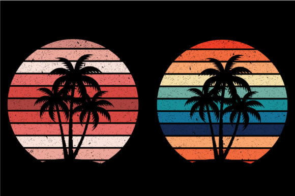 Vintage Retro Sunset Palm Tree, Witch Graphics for Print Templates