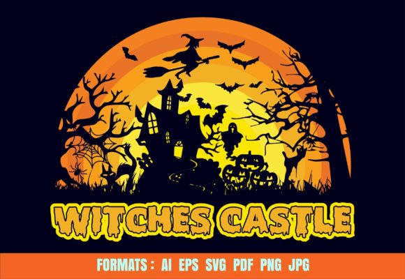 Witches Castle Cats Graphic Print Template